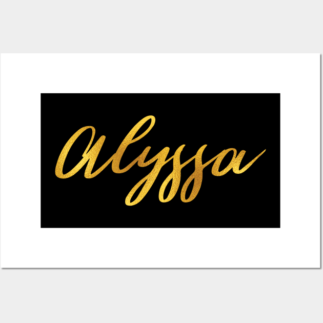 Alyssa Name Hand Lettering in Gold Letters Wall Art by Pixel On Fire